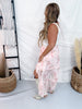 Pink Floral Print Ruffle Detail Midi Skirt