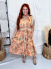 Botanical Print Midi Dress With Striped Trim