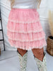 Pink Lace Ruffled Mini Skirt