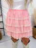Pink Lace Ruffled Mini Skirt