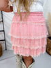 Pink Lace Ruffled Mini Skirt