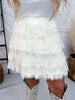Cream Lace Ruffled Mini Skirt