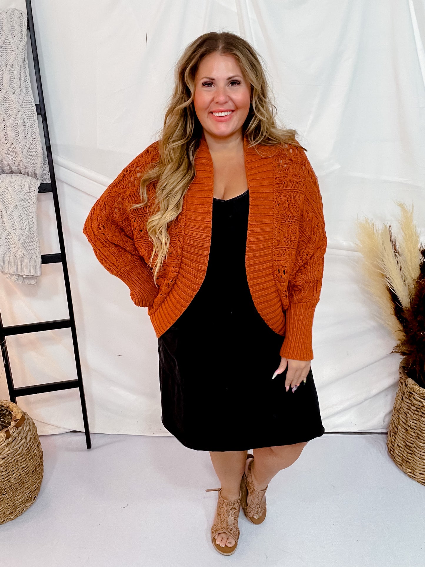 Rust Dolman Open Sweater Cardigan