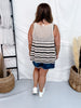 Striped Oatmeal & Black Crochet Knit Tank Top