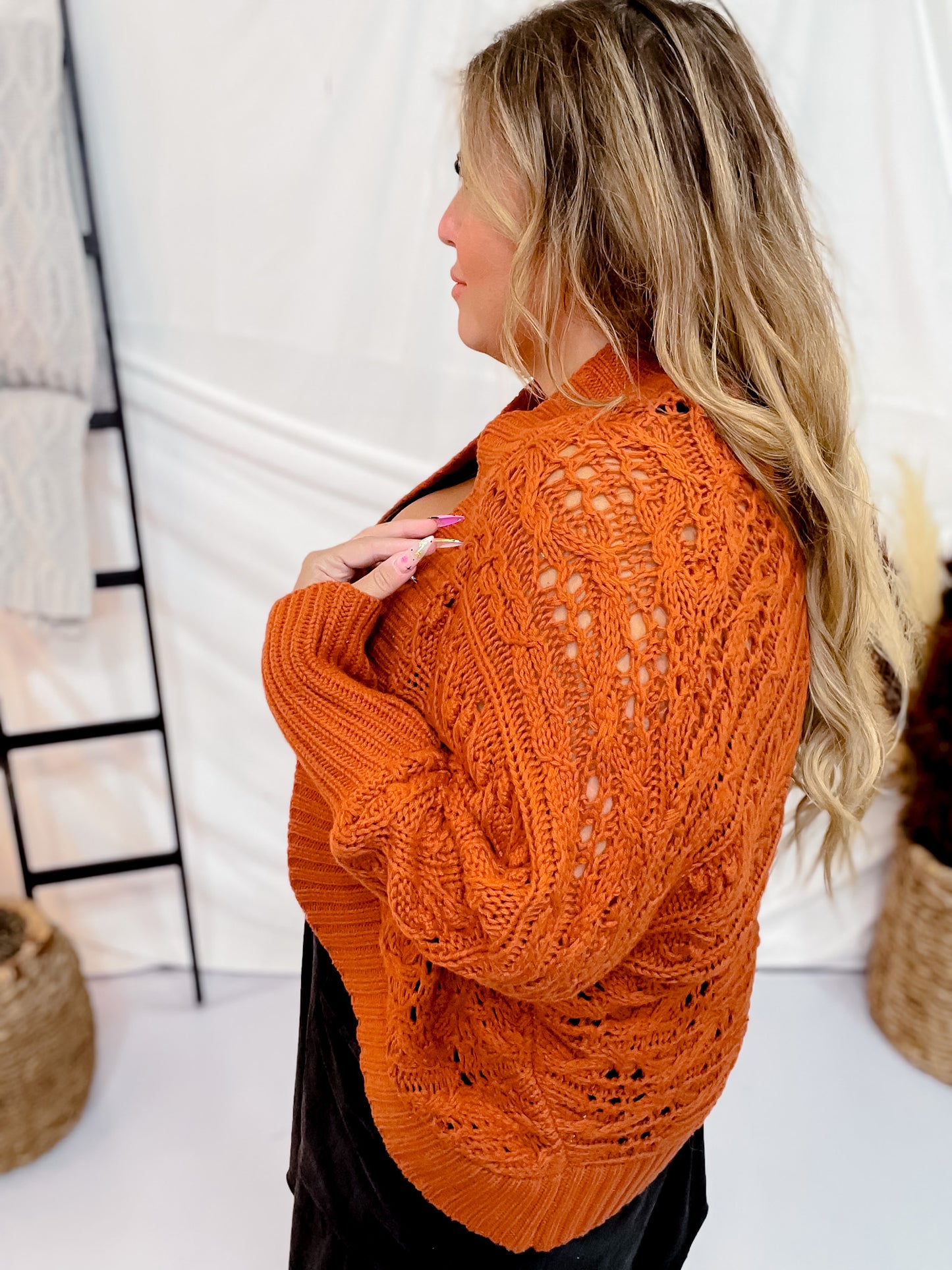 Rust Dolman Open Sweater Cardigan