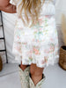 Pink & White Floral Print Lace Ruffled Mini Skirt