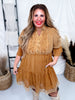 V-Neck Ruffle Baby Doll Dress in Camel Brown FINAL SALE