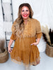 V-Neck Ruffle Baby Doll Dress in Camel Brown FINAL SALE