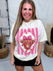 Coquette Valentine's Day Highland Cow White Graphic Tee