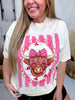 Coquette Valentine's Day Highland Cow White Graphic Tee