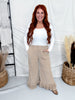 Khaki Mineral Washed Corduroy Pants With Ruffled Hems