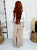 Khaki Mineral Washed Corduroy Pants With Ruffled Hems