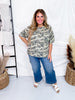 Short Sleeve Camo Top W/ Front Pocket & Raw Hemline