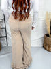 Khaki Mineral Washed Corduroy Pants With Ruffled Hems