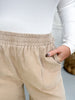 Khaki Mineral Washed Corduroy Pants With Ruffled Hems