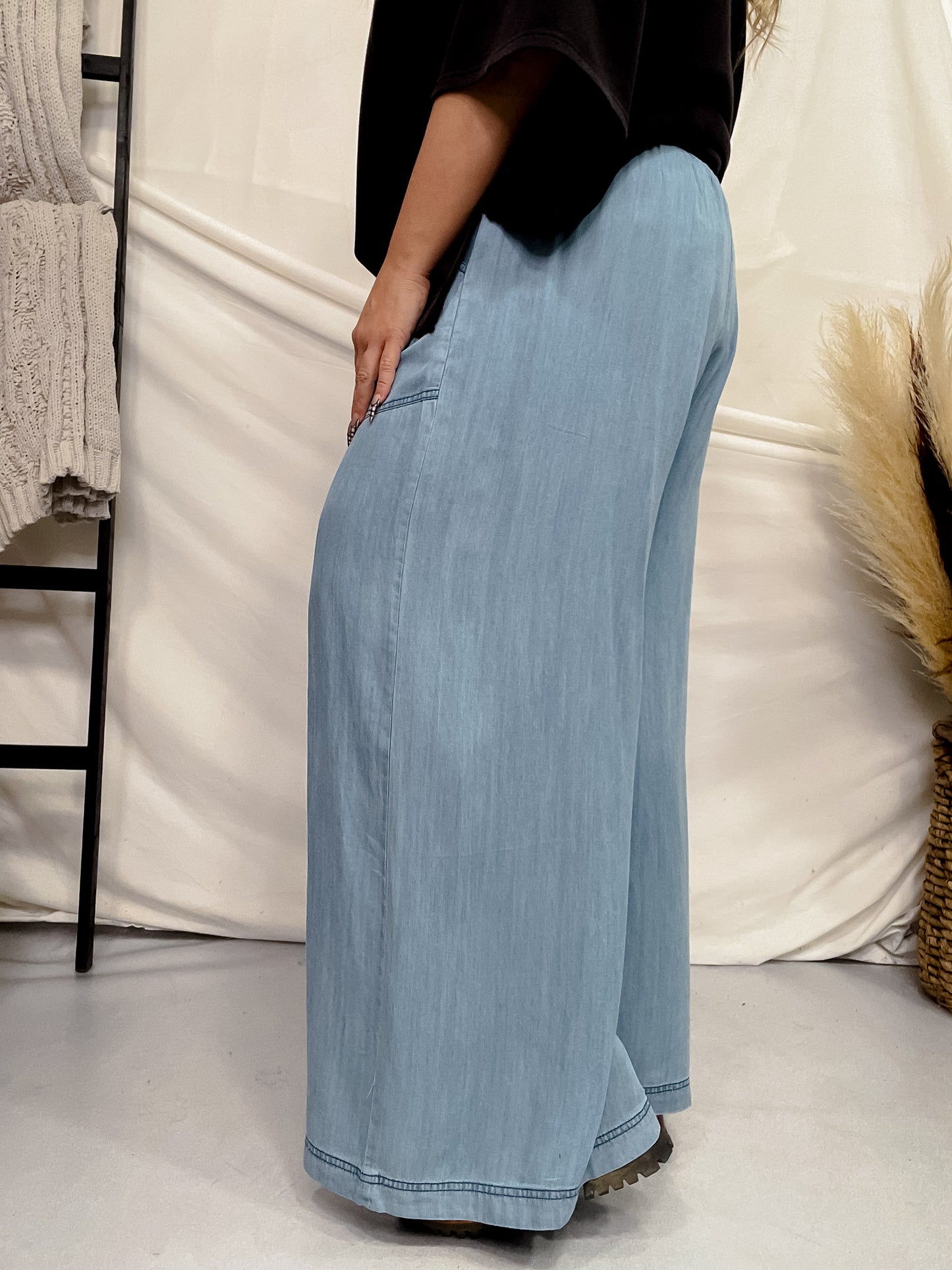 Acid Washed Chambray Palazzo Pants