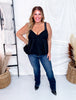 Black Bubble Hem Tank Top With Square V-Neck