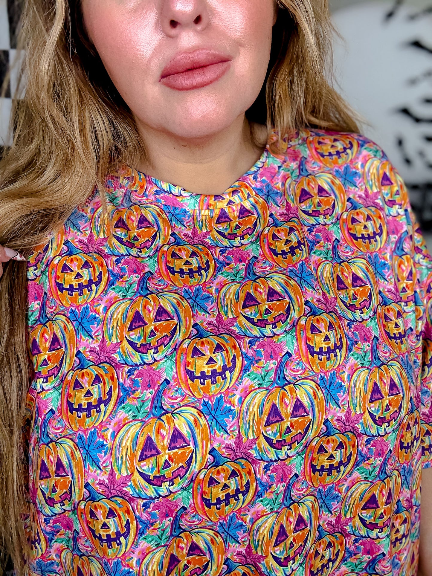 Rainbow Jack-O-Lantern Print Pajama Short And Shirt Set