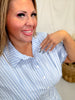 Blue & White Striped Shirt Dress With Cinched Waist