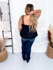 Black Bubble Hem Tank Top With Square V-Neck