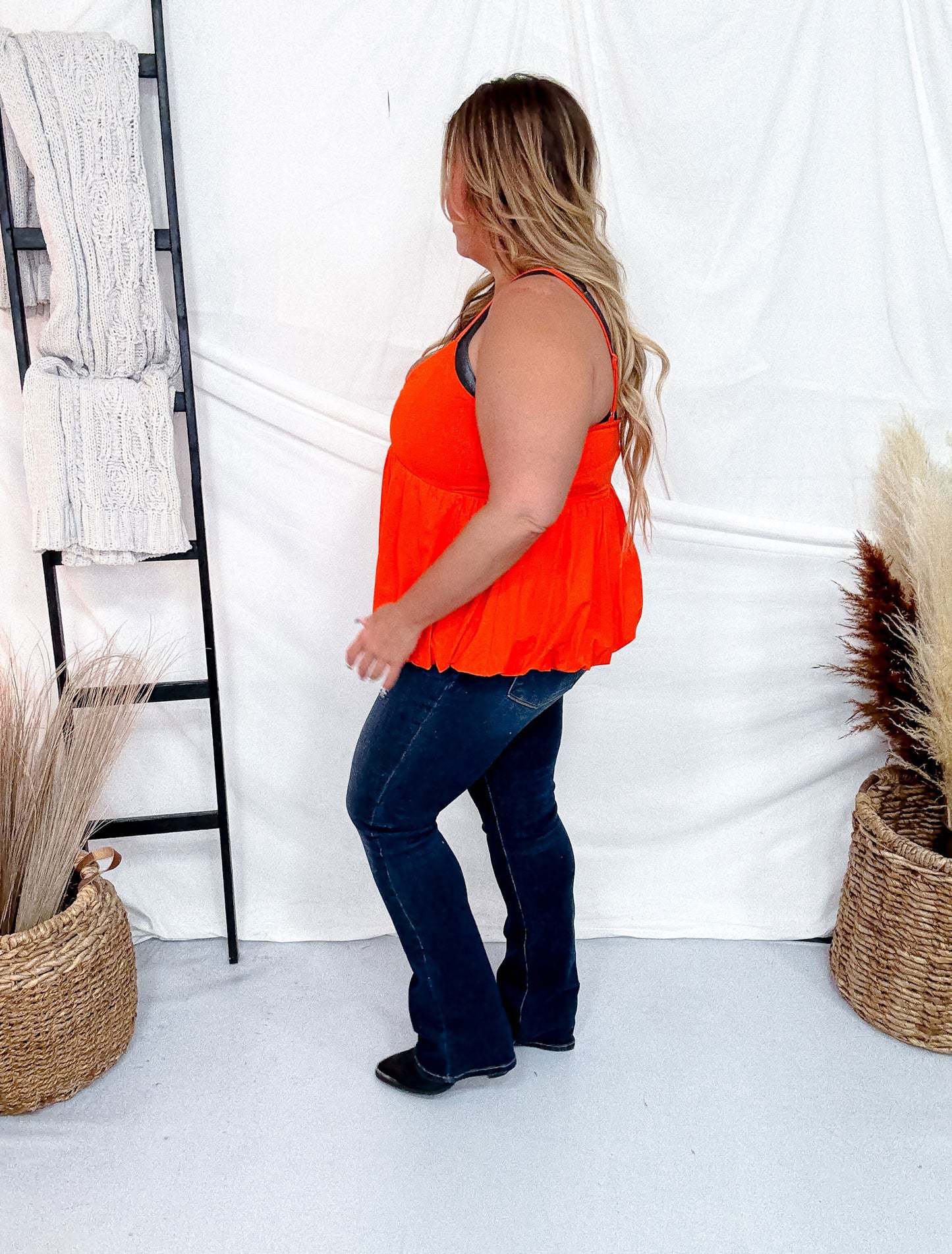 Hot Orange Bubble Hem Tank Top