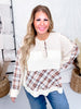 Natural Color Mixed Print Long Sleeve Henley Top