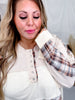 Natural Color Mixed Print Long Sleeve Henley Top
