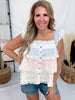 Floral Color Block Ruffled Top W/ Lace Trim