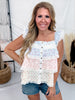 Floral Color Block Ruffled Top W/ Lace Trim