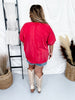 Red Garment Washed V-Neck Shirt with Elastic Sleeves