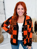 Orange & Black Checkered Ghost Print Cardigan