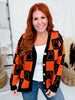 Orange & Black Checkered Ghost Print Cardigan