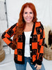 Orange & Black Checkered Ghost Print Cardigan