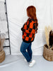 Orange & Black Checkered Ghost Print Cardigan