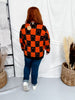 Orange & Black Checkered Ghost Print Cardigan