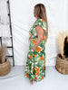 Tropical Dream Maxi Dress With Cap Sleeves And Tie Waist