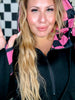 Black Hoodie With Half Zip and Pink Checkerboard Accents