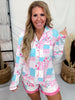 Floral Heirloom Patchwork Long Sleeve Top W/ Shorts Pajama Set