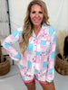 Floral Heirloom Patchwork Long Sleeve Top W/ Shorts Pajama Set