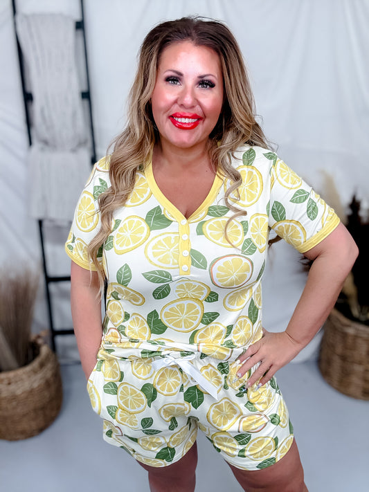 Lemon Print Short Loungewear Set