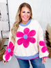 Long Sleeve Daisy Pattern Knit Pullover Sweater