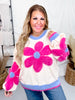 Long Sleeve Daisy Pattern Knit Pullover Sweater