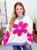 Long Sleeve Daisy Pattern Knit Pullover Sweater