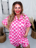 Pink Checkered Button Down Short PJ Loungewear Set