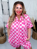 Pink Checkered Button Down Short PJ Loungewear Set