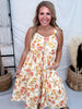 Warm Toned Floral Print Scalloped Edge Midi Dress