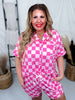 Pink Checkered Button Down Short PJ Loungewear Set