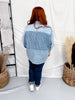Mixed Print Button Front Chambray Top With Dolman Sleeves