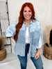 Mixed Print Button Front Chambray Top With Dolman Sleeves