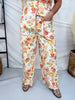 Warm Toned Floral Print Scalloped Edge Cropped Pants